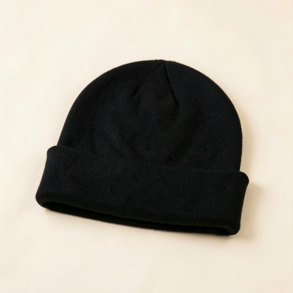 Black cashmere beanie, folded cuff
